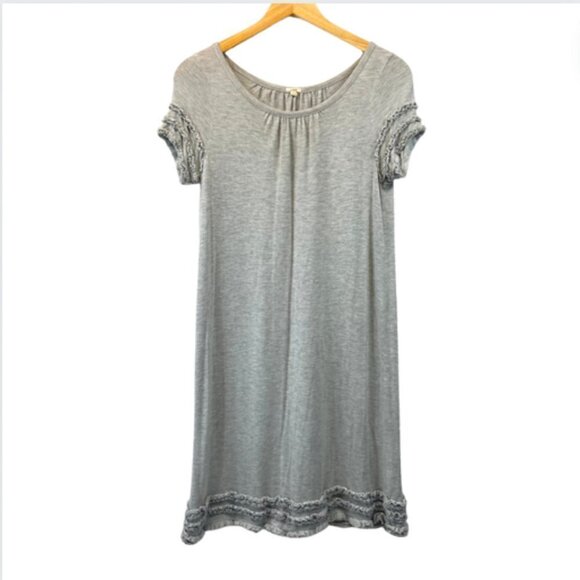 J. Crew Jersey Ruffle Sleeve Hem Scoop-Neck Gray Shift T-Shirt Dress, Small - Picture 1 of 10
